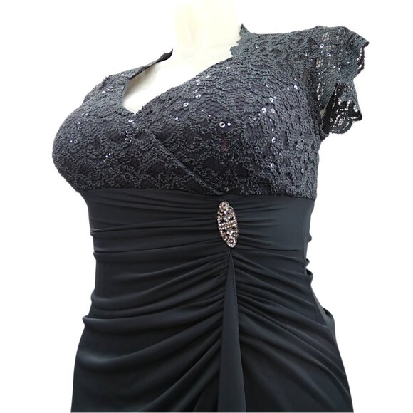 Betsy & Adam Gray Lace Sequin Gown Sz 14  Mother of Bride Formal Evening Dress - Picture 8 of 12